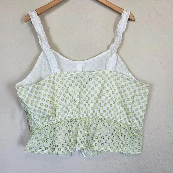 Modcloth Darling for the Prairie Peplum Tank Top White Green Floral Plus Size 2x - Picture 2 of 9